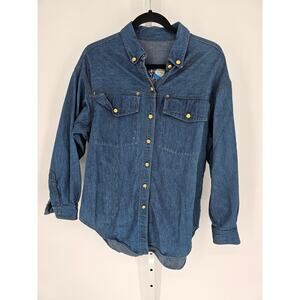 ABS Blue Label Women's Long Sleeve Blue Button Down Denim Shirt Size M